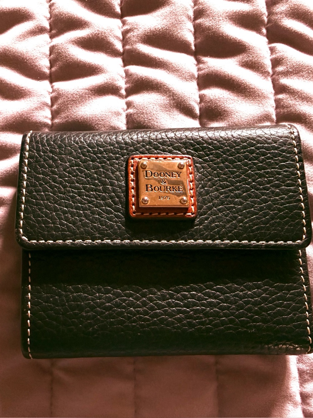 Dooney & Bourke Black Leather Wallet with Brown Zip Pull